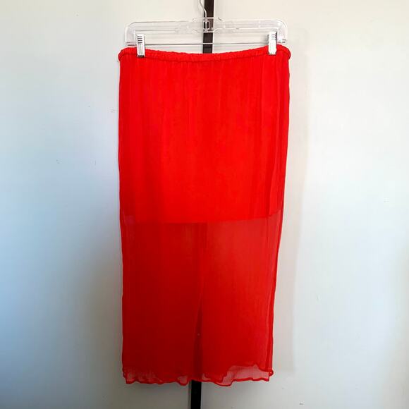 J. Crew Gwyneth Layered Slip Skirt in Red Crinkle Chiffon Size M - Picture 2 of 8